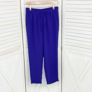 J.Crew Drapey Drawstring Pants Purple Blue 4 Elastic‎ Waist Cuffed Ankle